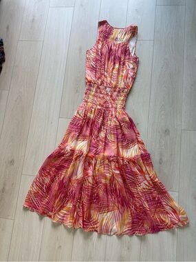 Rainy Brook Sleeveless Pink Palm-Print Maxi Dress XS NWOT